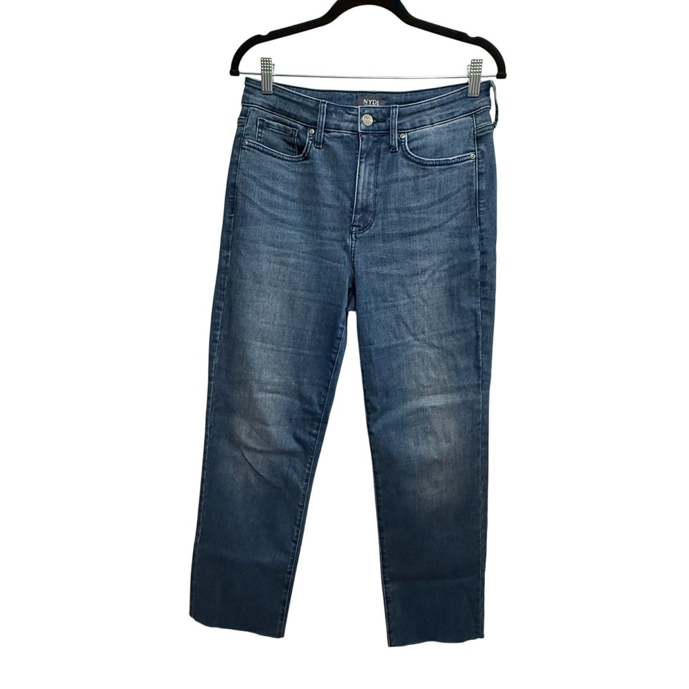 NYDJ Bailey Relaxed‎ Straight Leg Jeans Medium Wash Raw Hem Size 6 Lift Tuck